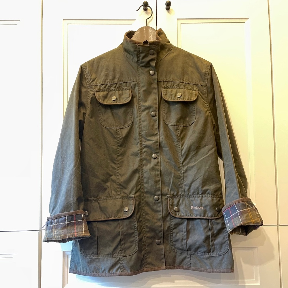 Barbour Utility Jacket Wax Cotton Flannel Size 10